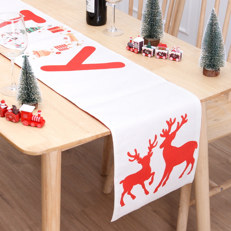 Nuevas banderas de mesa de Navidad transfronterizas de doble capa de algodón y lino impresión creativa de muñeco de nieve almohadilla de mesa atmósfera de decoración de Navidad