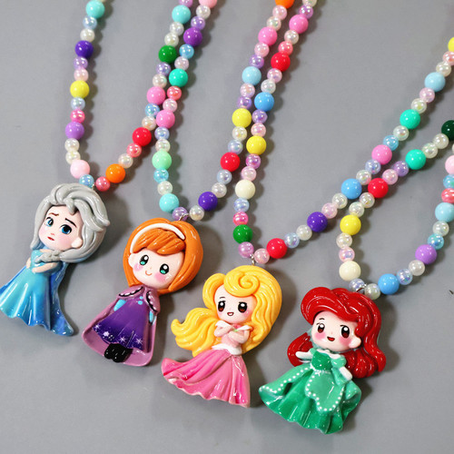 Korean-style cute princess children's colorful cartoon necklace for girls, suitable for autumn and winter, matches chains, Christmas decoration beads necklace