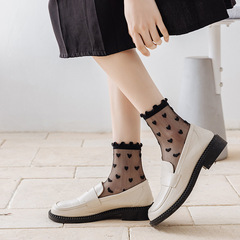 透明玻璃絲水晶襪子春夏季薄款少女花邊襪可愛日系條紋愛心中筒襪