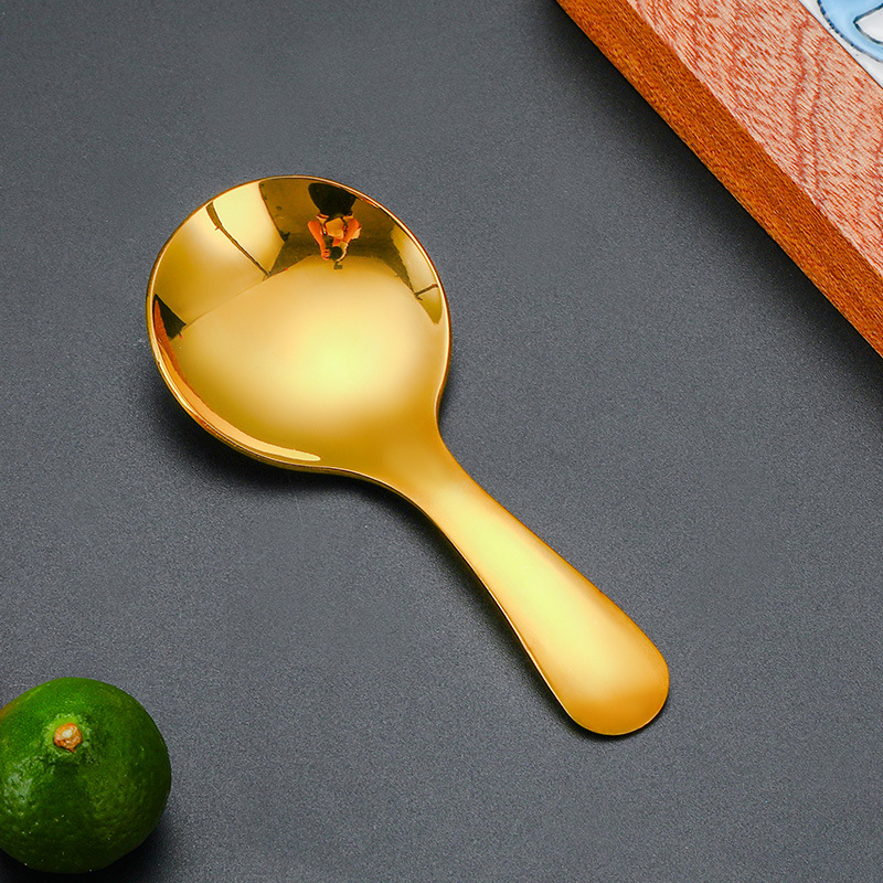 Creativo 304 cuchara de bebé de acero inoxidable mango corto tenedor cuchara traje de postre dorado cuchara tenedor helado cuchara niños vajilla