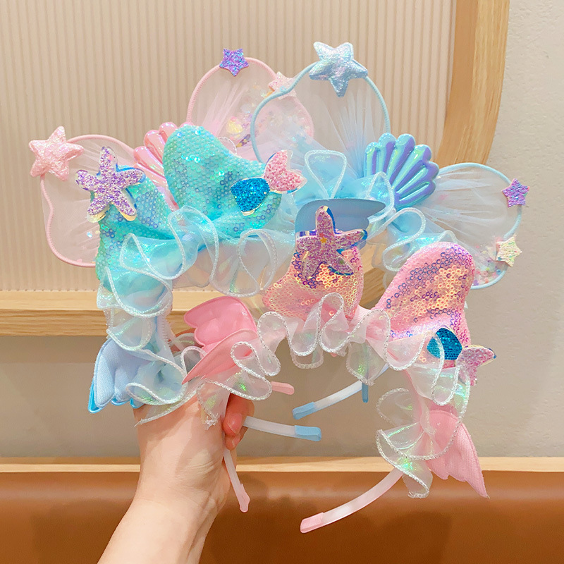 兒童發箍韓版亮片帶齒防滑頭飾女童新款米奇紗紗頭箍公主星星髮飾
