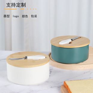 Large Capacity Ceramic Butter Box with Sealed Lid with Butter Knife Kitchen Restaurant Household Cheese Cheese Box