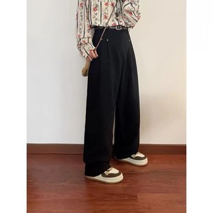 Narrow Wide-leg Pants Women's Spring and Summer High Waist Draped Pants Trendy Black Straight-leg Pants for Small Women