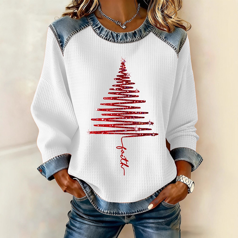 2025 Cross-Border Amazon Autumn and Winter Women's Casual Round Neck Sweater 3D Digital Printing Christmas Round Neck Women's Top