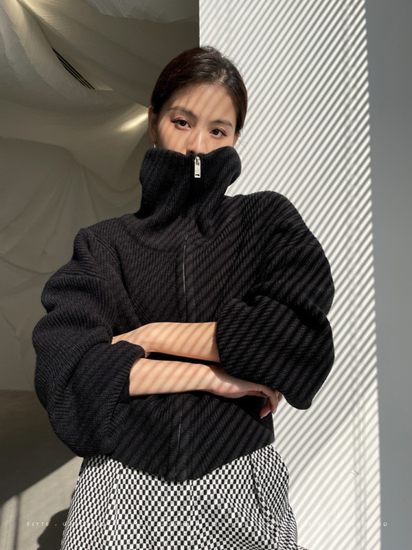 跨境慵懒风拉链针织开衫女2025秋冬感休闲宽松软糯毛衣外套上衣女|undefined