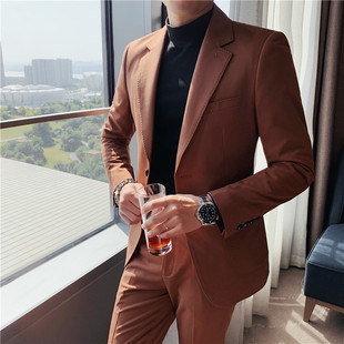 Free Spring New Double Split Two-button Suit Korean Men's Suit Slim-fit Suit Two-piece Suit