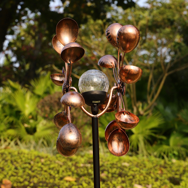 Amazon LED lámpara solar molino de viento lámpara enchufable nueva transfronteriza al aire libre decorativo césped pétalo lámpara de color