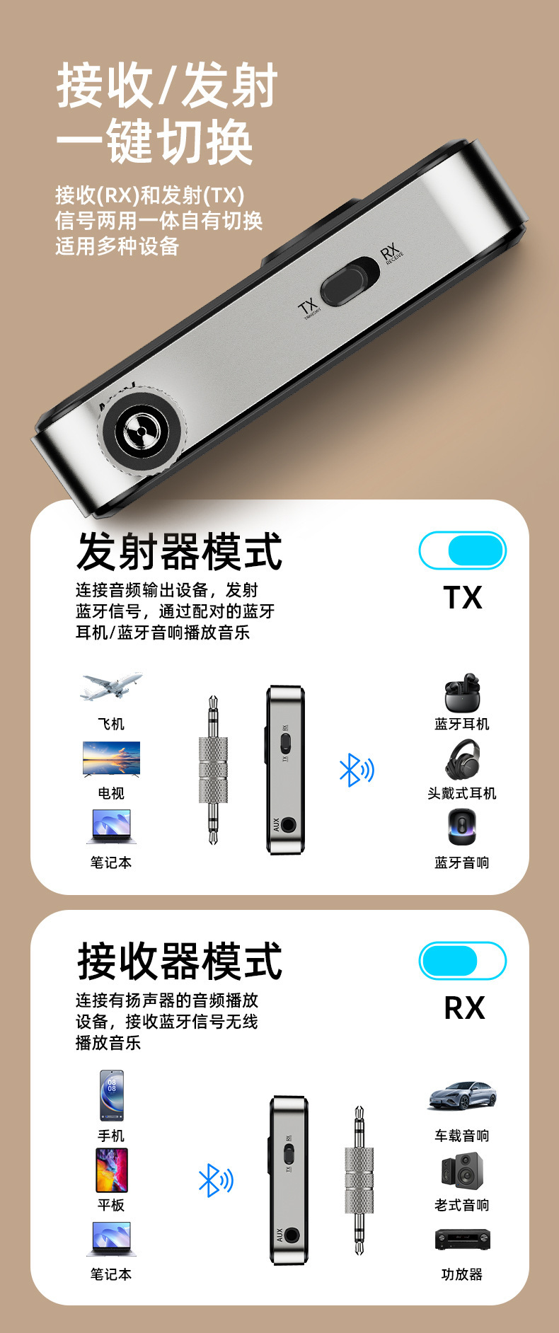 Bluetooth Transceiver Bluetooth 5.3 3.5mm Audio Adapter Car Audio Wireless Bluetooth Converter Wholesale
