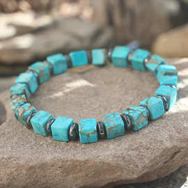 欧美跨境爆款天然绿松石手链简约个性弹力绳手串 男女通用百搭饰