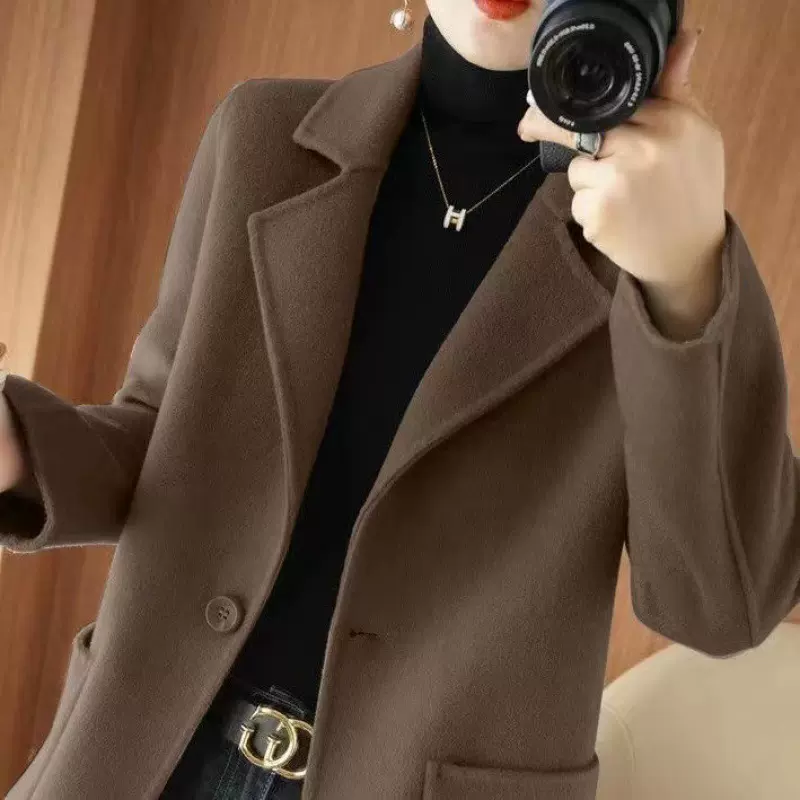 毛呢羊绒大衣女秋冬高档中长款羊毛呢子体闲洋气外套