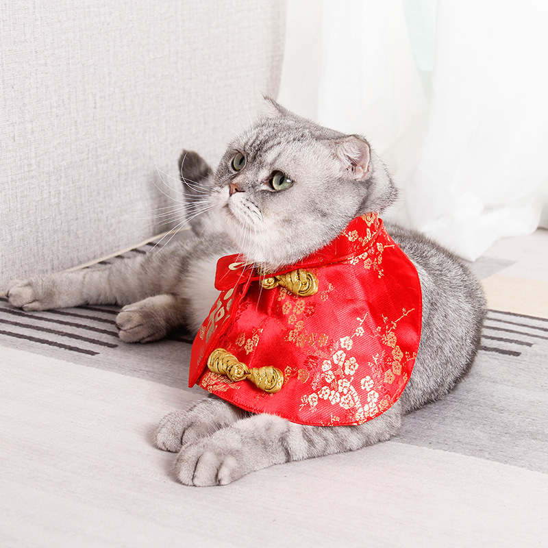 Año nuevo vestir suministros para mascotas gato estilo chino festivo capa roja sobre Navidad Año Nuevo Festival chal capa