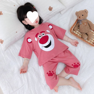 Girls Pajamas Set Ice Silk Summer Girls Baby One-Piece Anti-Kick Air Conditioning Suit Children