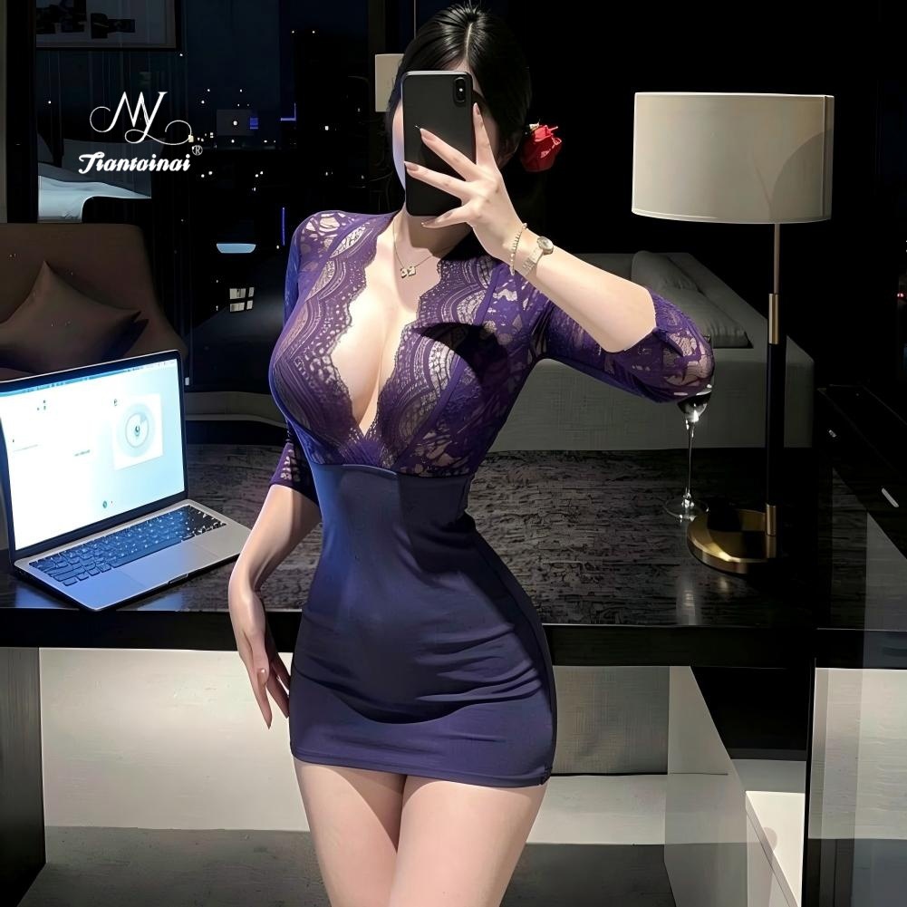 情趣内衣性感紫色韵味大码透视蕾丝制服诱惑秘书包臀趣情内衣