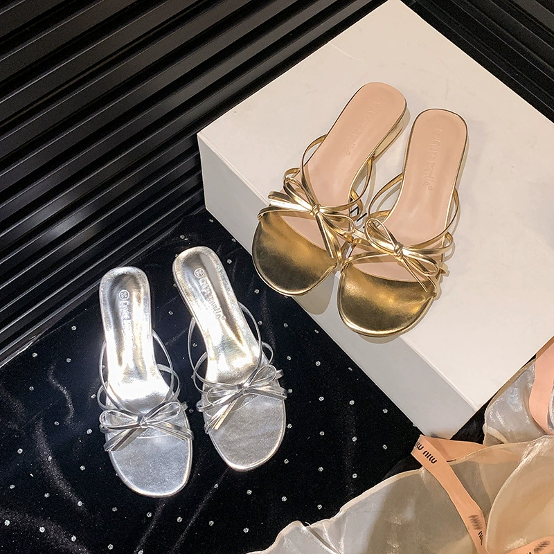 Милая универсальная обувь на плоской подошве с бантом, шлепанцы, интернет-звезда, французский стиль, натуральная кожа