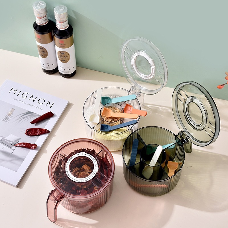 Caja de condimento de lujo ligero, conjunto de combinación de tanque de condimento de cocina para el hogar, caja de almacenamiento de condimentos de pimienta MSG de sal de rejilla múltiple todo en uno