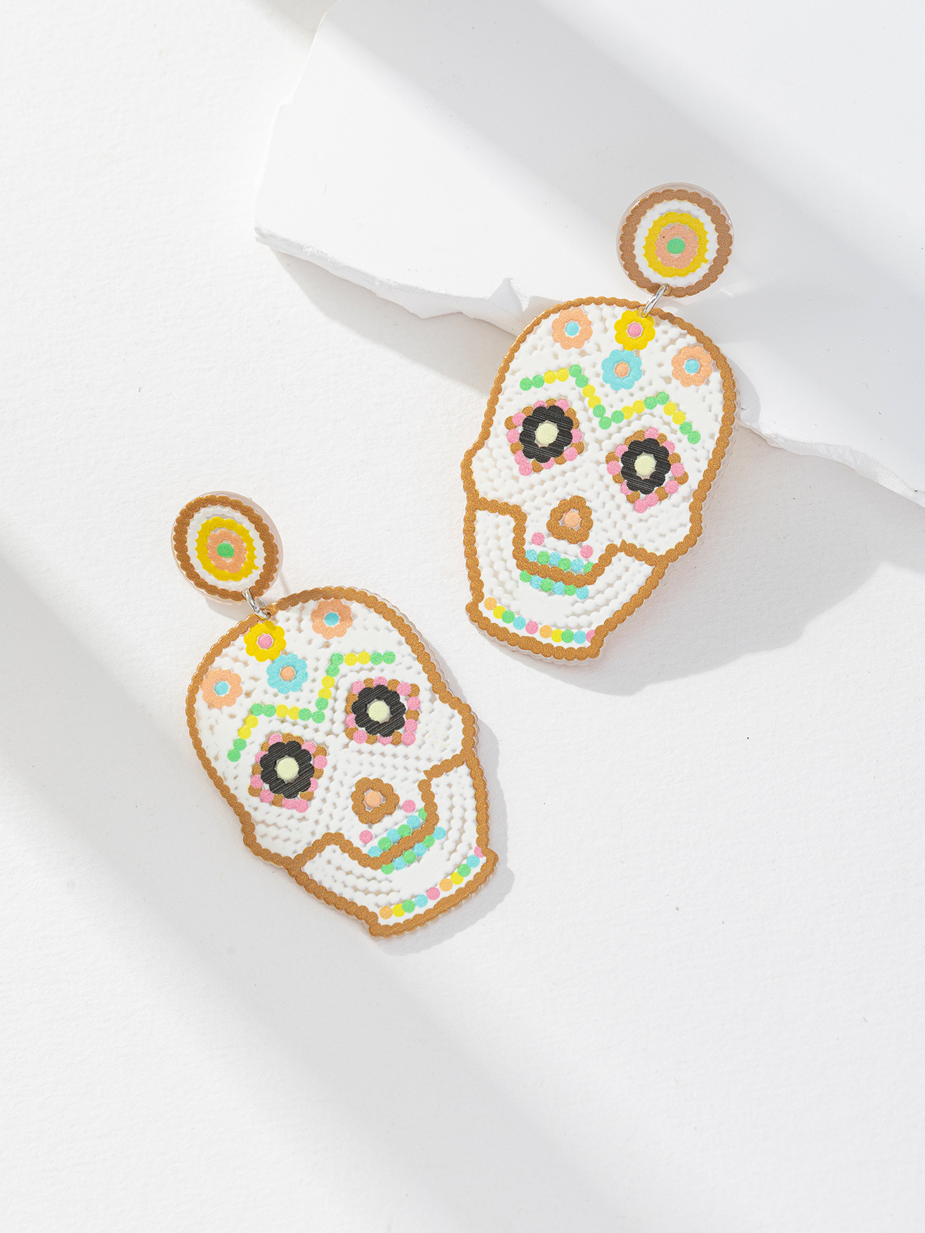 Shopping Occasion Resin Material 1 Pair Halloween Cartoon Style Number Skull Resin Drop Earrings