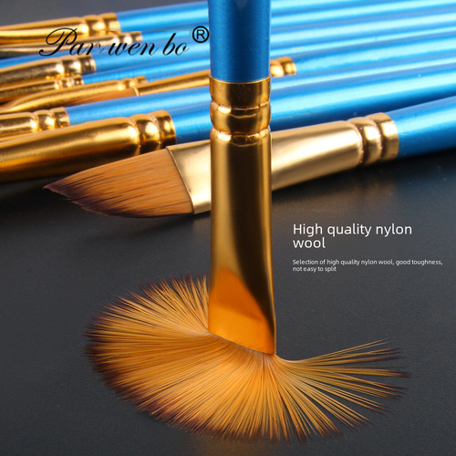Cross-border Amazon Red 12 Pieces Nylon Hair Art Brushes Wood Handle Multi-purpose Watercolor Brush Set Factory Wholesale