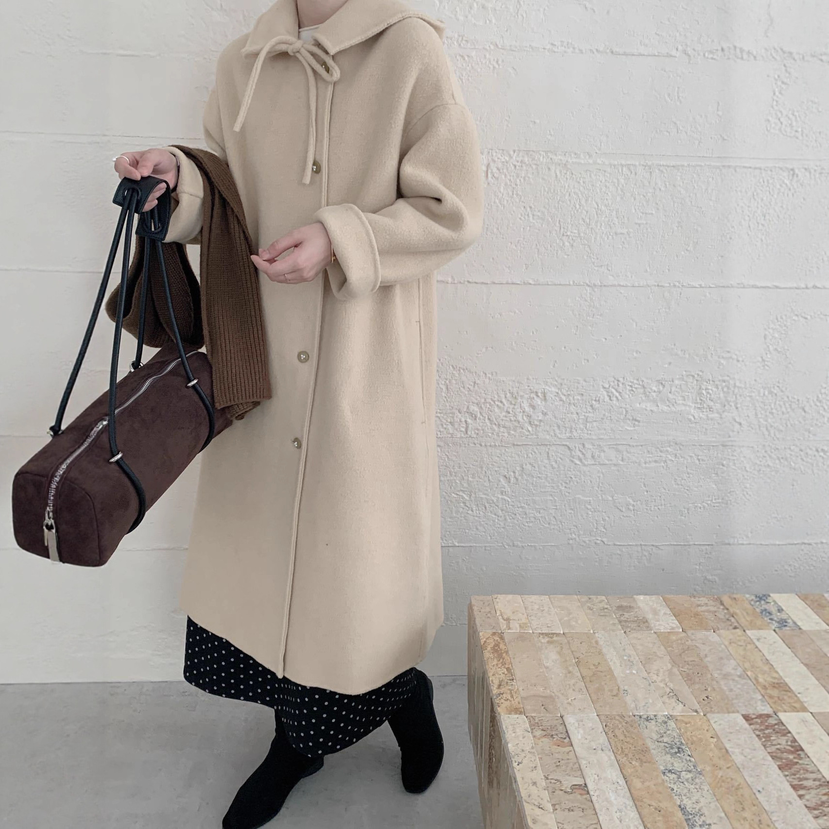 Korean Egg Circle Wool Loose Hooded Jacket Albaka Long Hair Double-Sided Wool Outwear Women's Jacket
