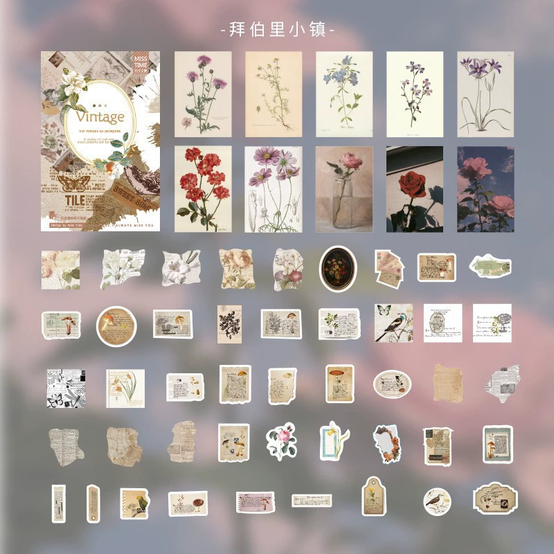 Paper Sticker Set Paris Diary Series, Retro INS Designs, 55 pcs, 12 Models (14×10×1.5 cm)