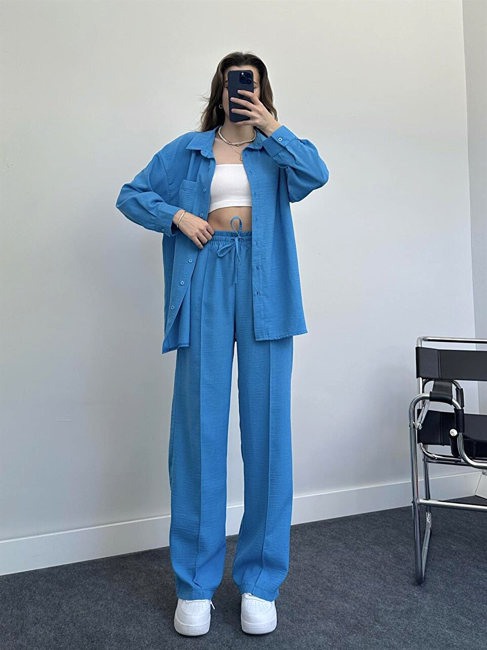 Conjunto de dos piezas para mujer camisa holgada y pantalón_voghion.com