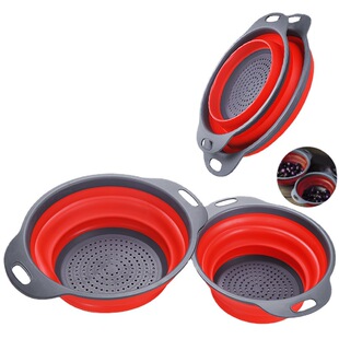 Spot wholesale round folding drain basket filter basket wash basket retractable fruit basket 2-piece leak basket