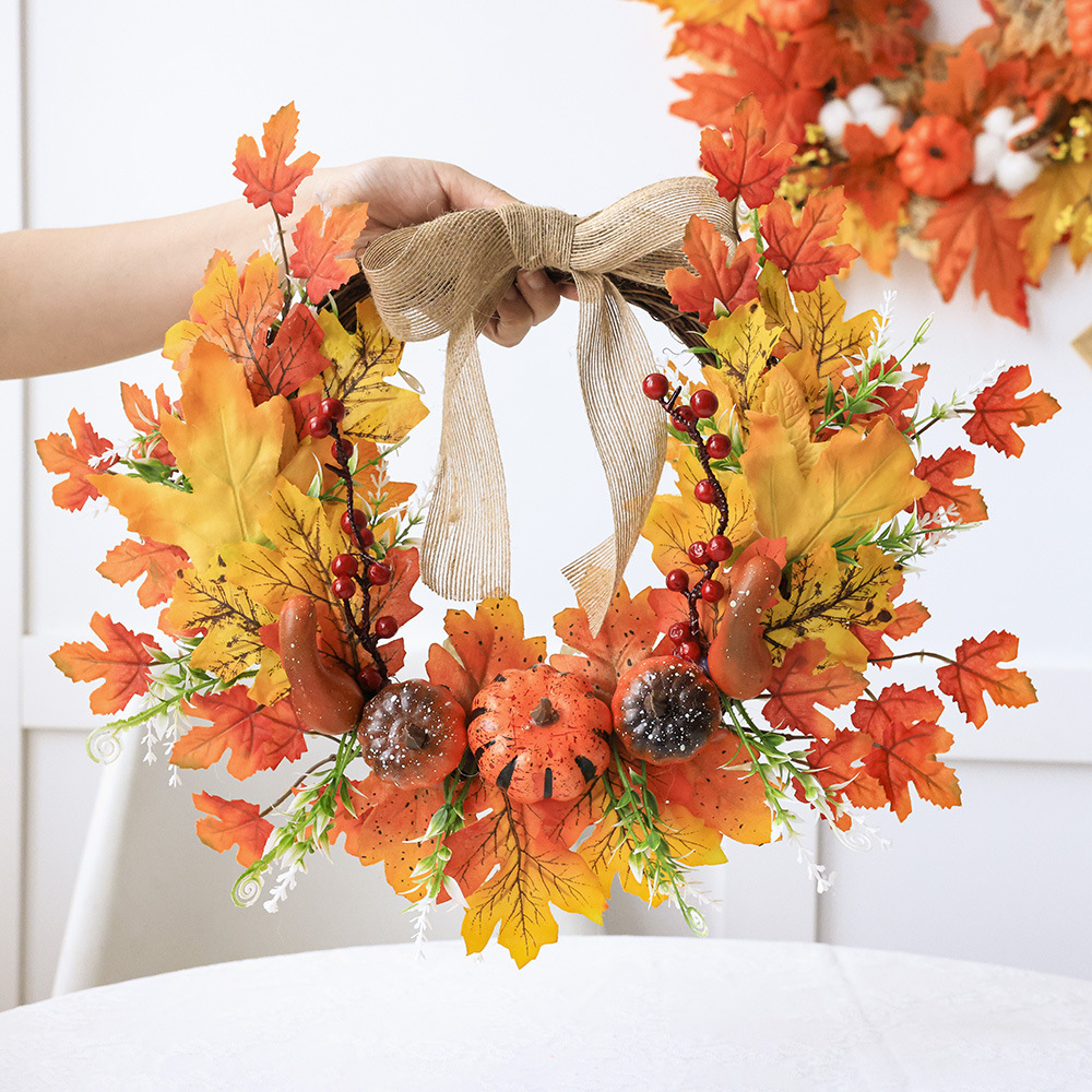 Guarilla de Halloween Cosecha de otoño Guarilla de calabazas Decoración de bayas de arce Decoración de patio Decoración de Acción de Gracias