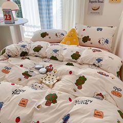 Ins set of four cartoon cotton washing bedspread, sheet set and bedskirt, dorm three-piece set bedding machine washable 1.5