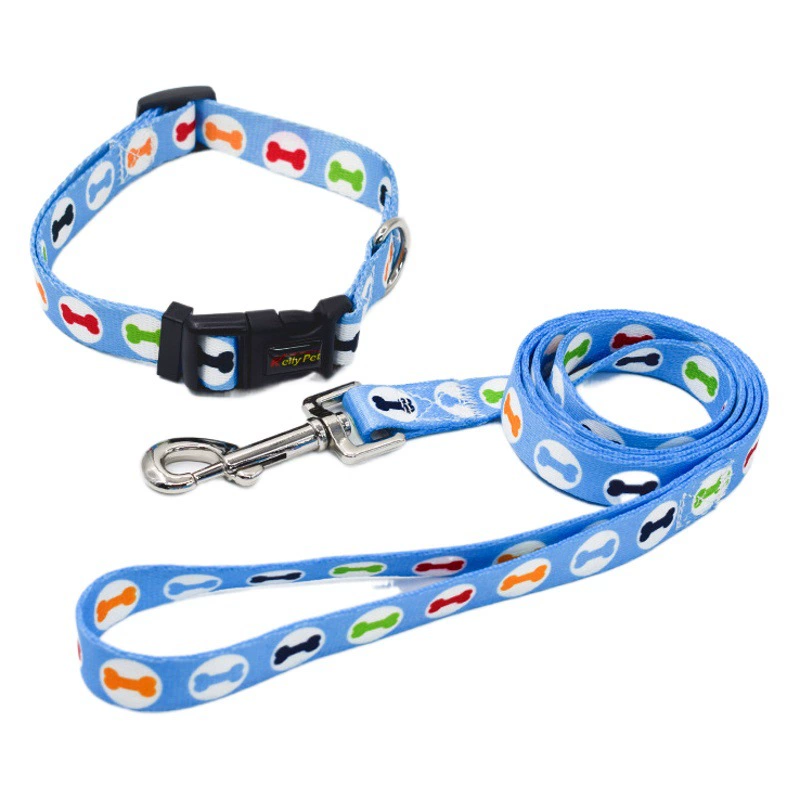2025 Новый набор поводков для собак из полиэстера с принтом, ошейник для маленьких и средних пород, тедди, померанский шпиц, оптом