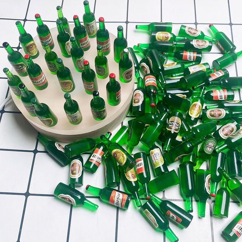クリエイティブシミュレーショングリーンビール洋酒瓶小酒瓶diy夜灯置物樹脂小物夜灯アクセサリー|undefined