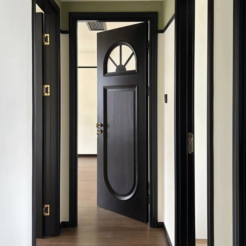 French-Style Retro Composite Door, European-Style Painted Bedroom Door, Black Single-Opening Interior Swing Door French-Style Retro Composite Door, European-Style Painted Bedroom Door, Black Single-Opening Interior Swing Door