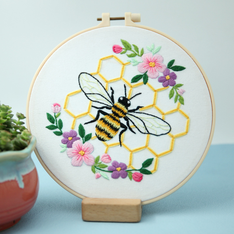 Bordado DIY abeja mariposa colgante pintura hecha a mano principiante práctica Lu Bordado Cruz puntada salón adornos de flores