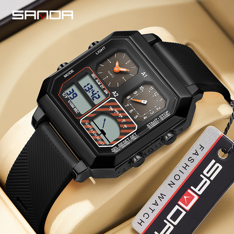 三达手表环境测温电子手表男防水多功能夜光运动电子表跨境爆款