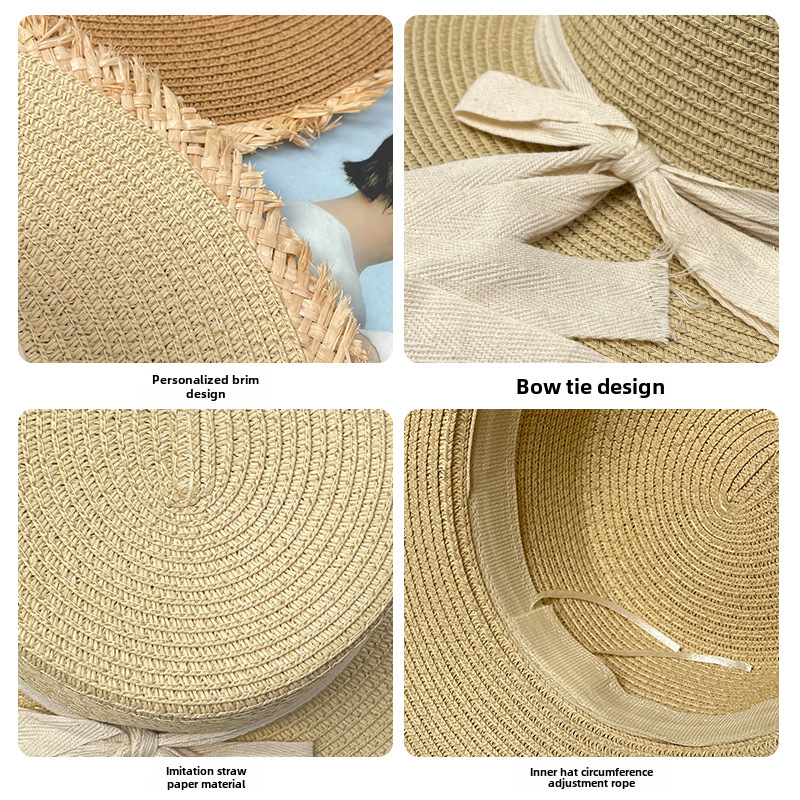 Gå till blåsiga platser Liu Yifei samma stil hatt Xu rödbönshalmhatt solskyddshatt damfiskarhatt solskyddshatt_voghion.com