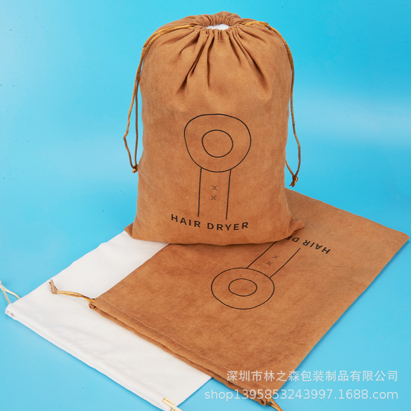 En stock 33*23cm gamuza secador de pelo bolsa de almacenamiento bolsa de polvo cordón Hotel secador de pelo bolsa de almacenamiento