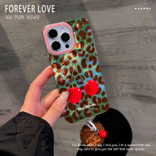 INS樱桃绿红豹纹适用苹果17PRO手机壳油画漩涡iPhone16PM保护套15