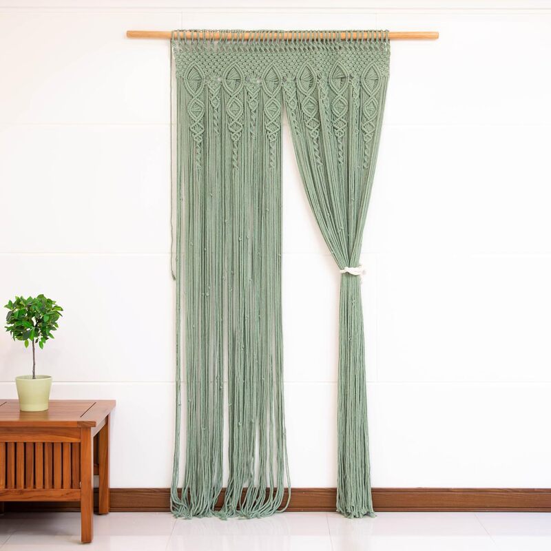 Bohemian Nordic Homestay Decorative Door Curtain, Hand-Woven Tapestry, Tassel Curtain, Woven Cotton Rope Curtain