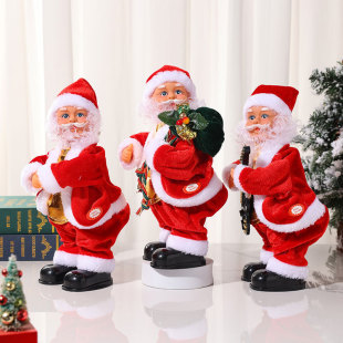 Cross-border electric Santa Claus shaking buttocks playing guitar with music Christmas decorations shaking buttocks gift bag Santa Claus