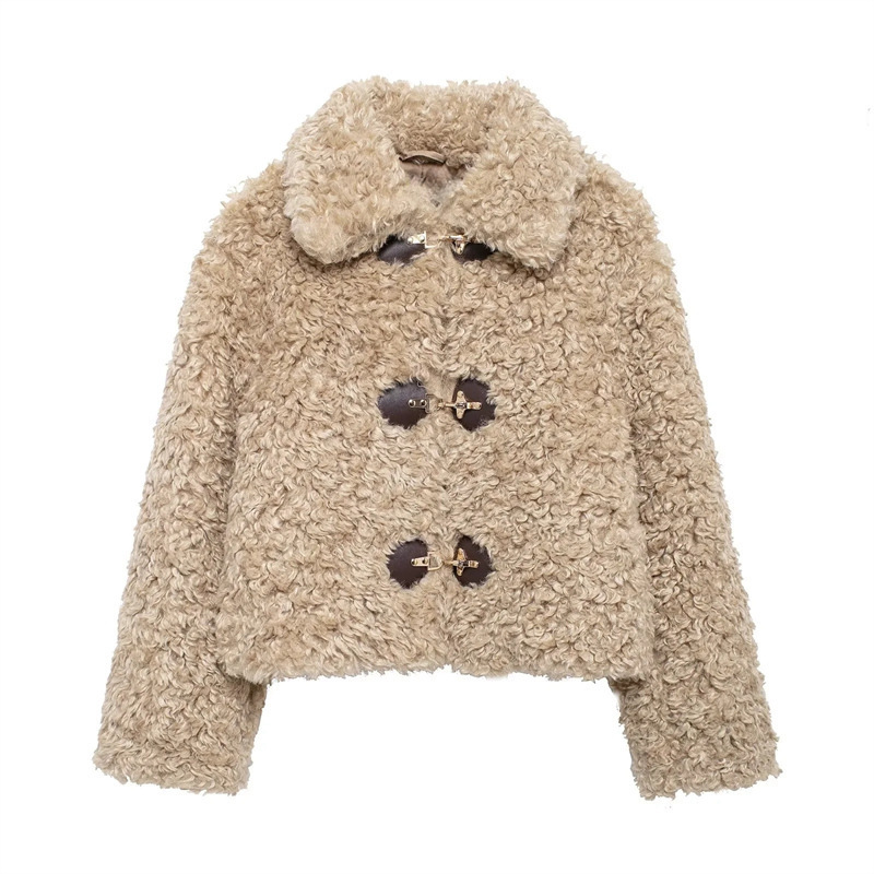 Winter New Style Knotted Fleece Warm Long-Sleeved Short Jacket for Women, High-End Imitation Teddy Fur Top 3046347