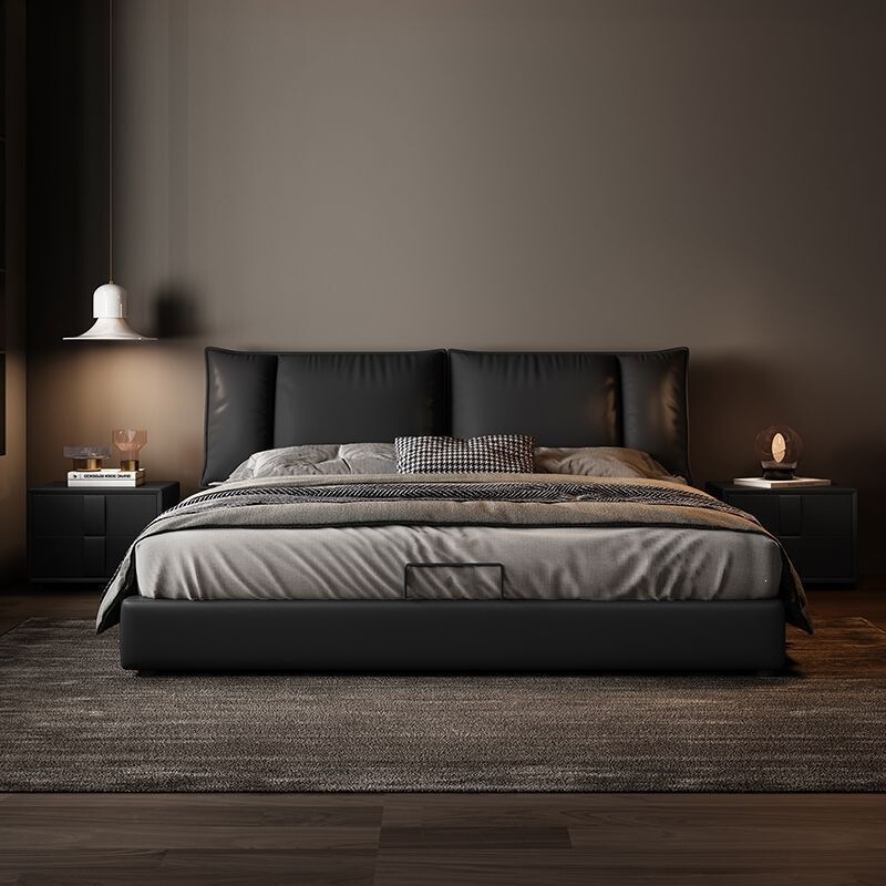 High-end bedroom light luxury leather bed 1. 51.8m Double large bed Italian minimalist multifunctional upholstered solid wood bed
