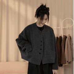 圆领毛呢外套女装2025春秋季新款韩版宽松休闲显瘦小香风短款上衣
