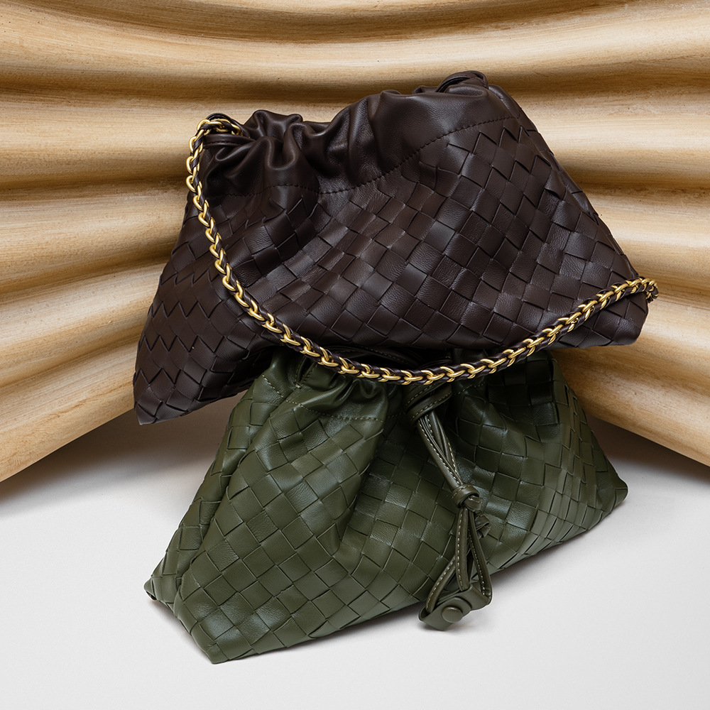 Niche Luxury Chain Woven Top Grain Sheepskin Bag, Commuter Genuine Leather Crossbody Handbag For Women - Thumbnail 3
