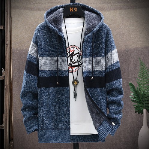Men's autumn and winter new plush and thick sweater jacket, fashionable and loose color matching knitted cardigan jacket_voghion.com