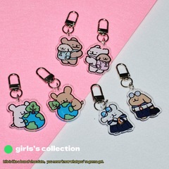 かわいい子犬アクリル両面キーホルダー 2 ドルショップ供給学生カップルギフトヘッドフォンセットバッグペンダント