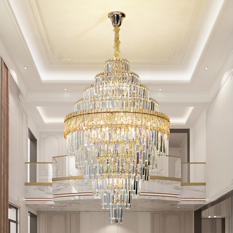 Escalera de lujo ligera, lámpara de sala de estar, elegante y simple, lámpara de cristal de salón de villa de lujo ligero moderno, lámpara de cristal de vestíbulo del hotel