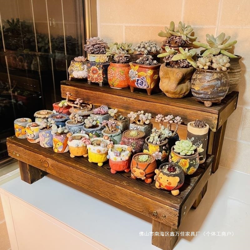 实木花架台阶脚踏防腐木阶梯式长凳阳台多肉花架子多层置物架|undefined