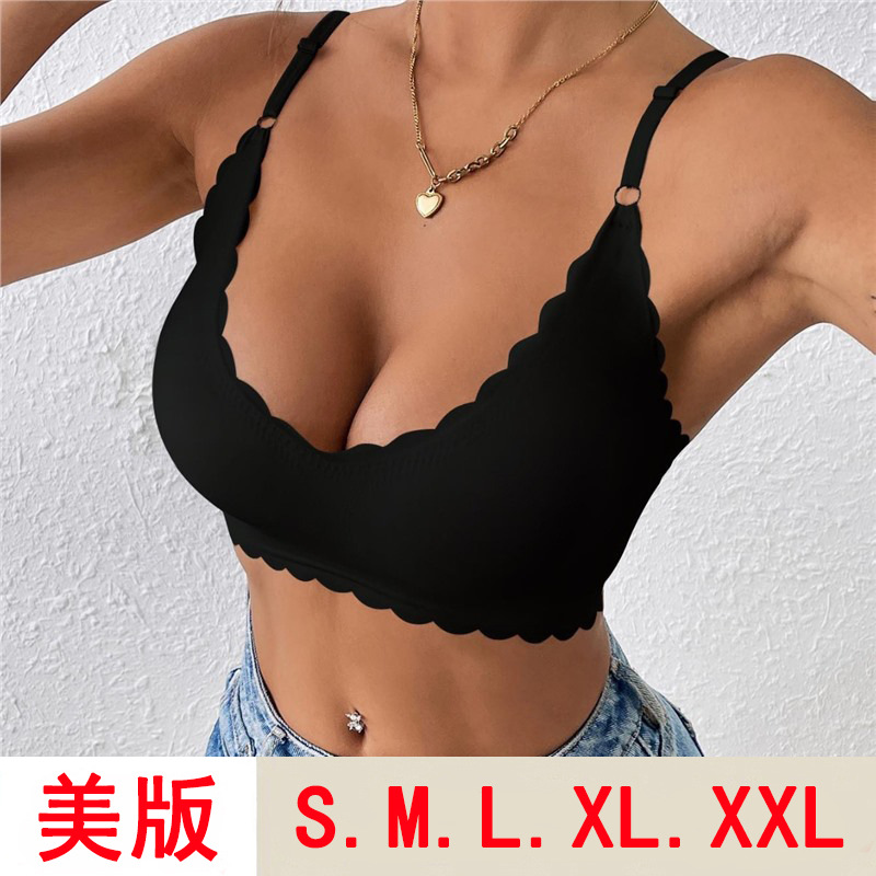유럽 및 미국 사이즈, 유럽 및 미국 신상 아이스 실크 노라인 여성 속옷, 섹시한 웨이브 디자인의 푸쉬업 브라탑