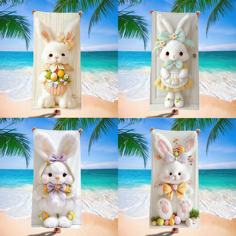 Cross-Border New Easter Beach Towel Holiday Party Decoration Outdoor Beach Bath Towel Microfiber Rabbit Foreign Trade