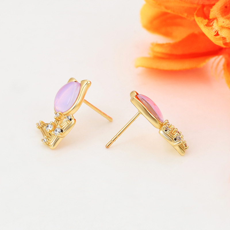 Xuping moca púrpura tulipas pendientes incrustados gemas artificiales aleación de cobre temperamento elegante pendientes al por mayor mujeres