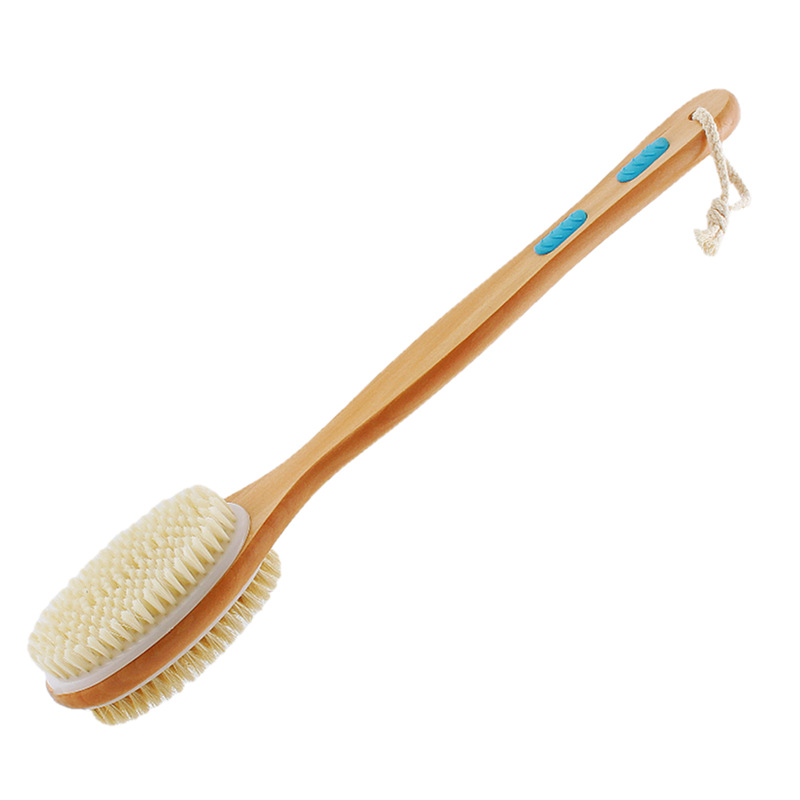 Solid Wood Long Handle Shower Scrub Double-Sided Bath Scrub Pig Bristle Scrub Back PP Soft Hair Shower Brush