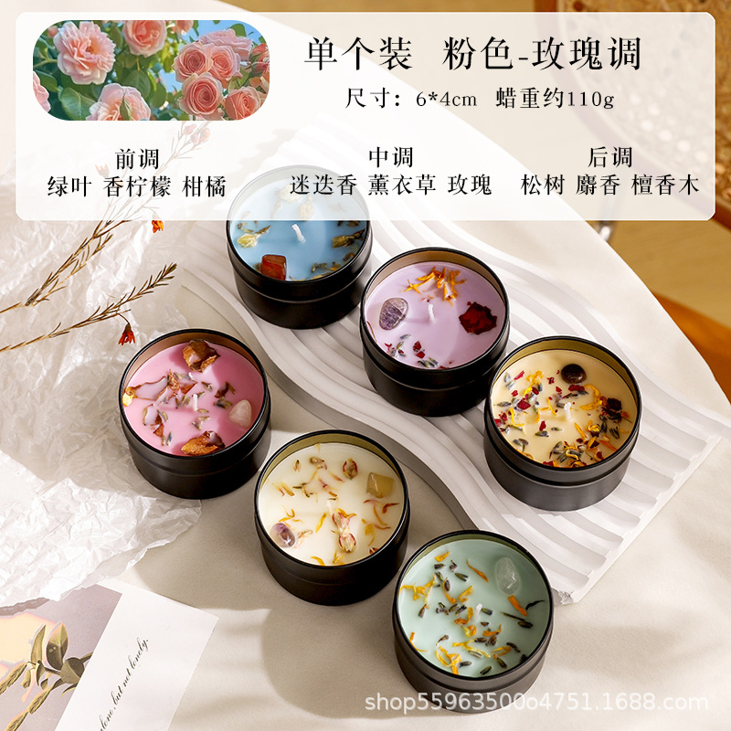 Flores secas incienso adornos de cera de cera de soja de alta calidad mujer lata de hierro perfume regalo de mano caja de regalo de aceite esencial vegetal al por mayor